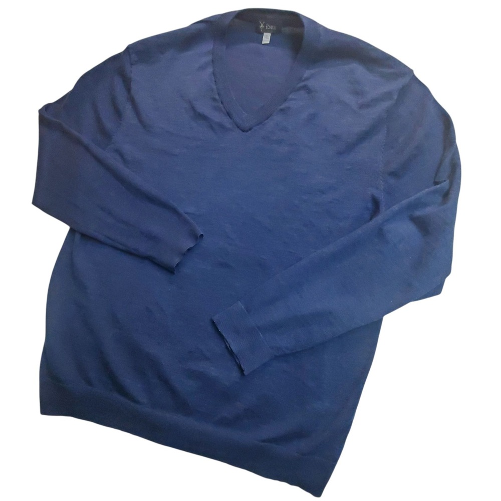 Ibex Mens Blue Merino Wool Blend V-Neck Long Sleeve Knit Sweater XXL
